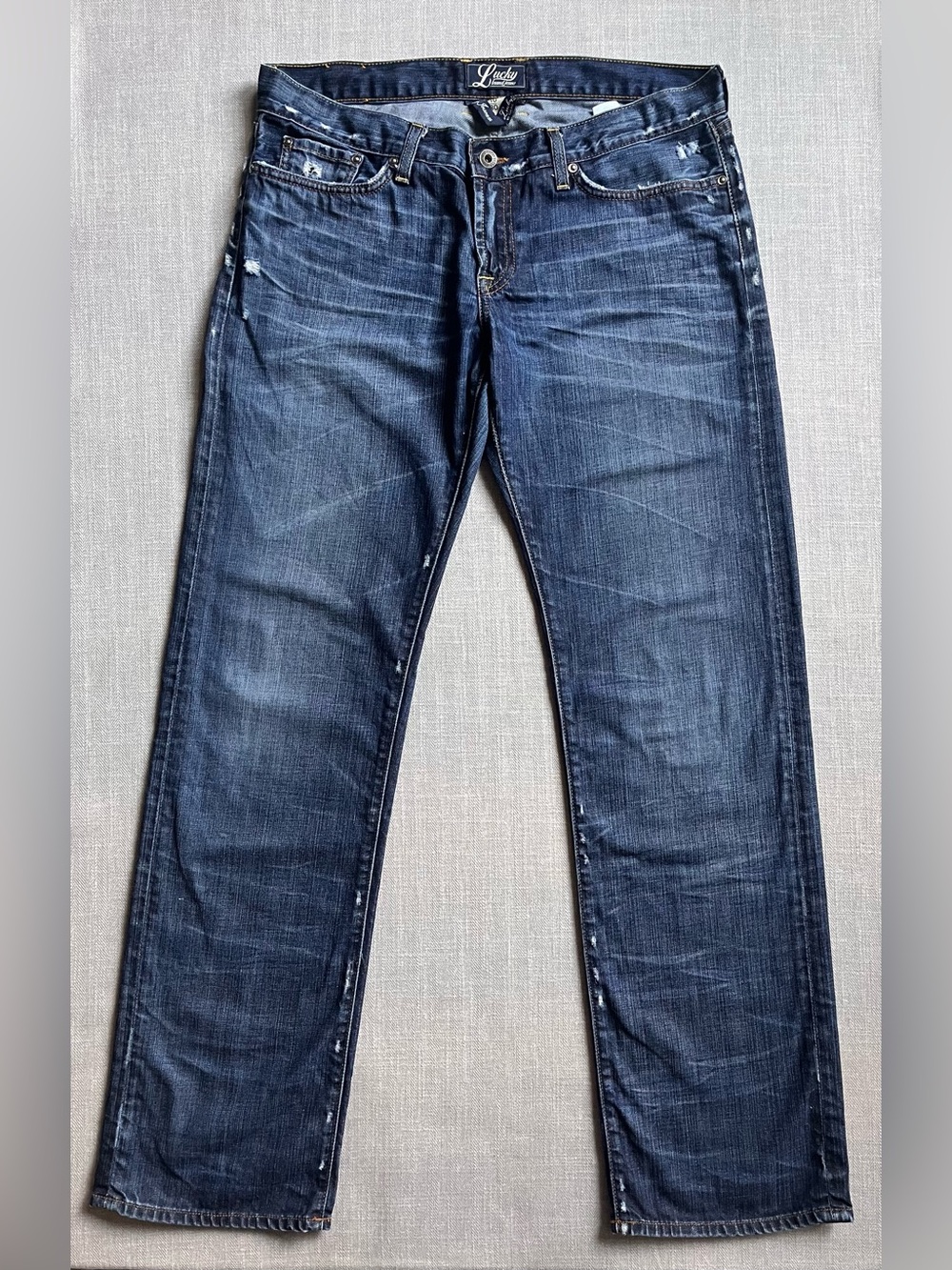 Vintage Y2K Low Rise Lucky Brand Riley Straight Leg Distressed Dark Wash - 10/30